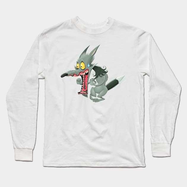 Scared Wolf Funny Long Sleeve T-Shirt by Mako Design 